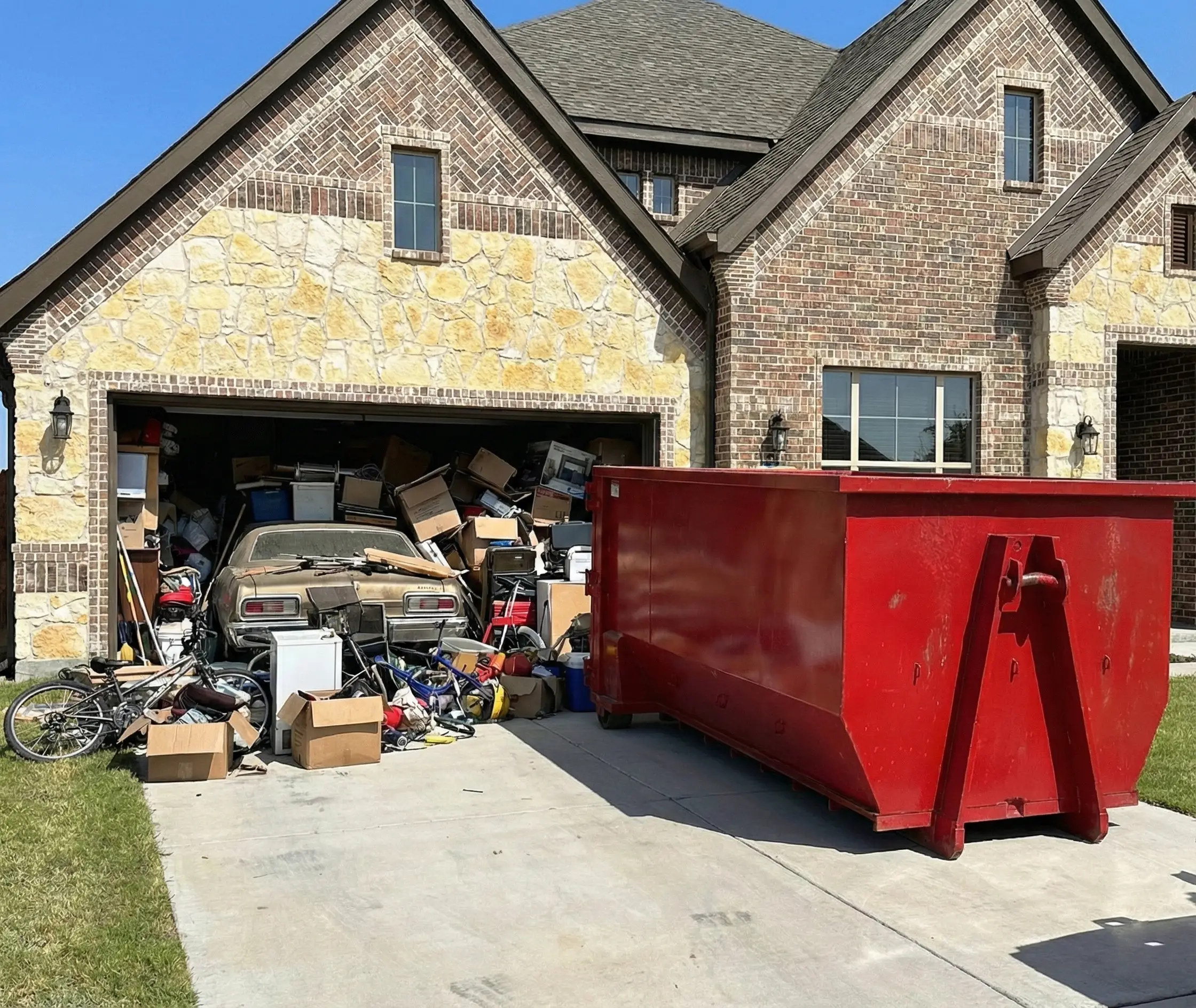 Overflowing garage needing dumpster rental for cleanout in Dallas