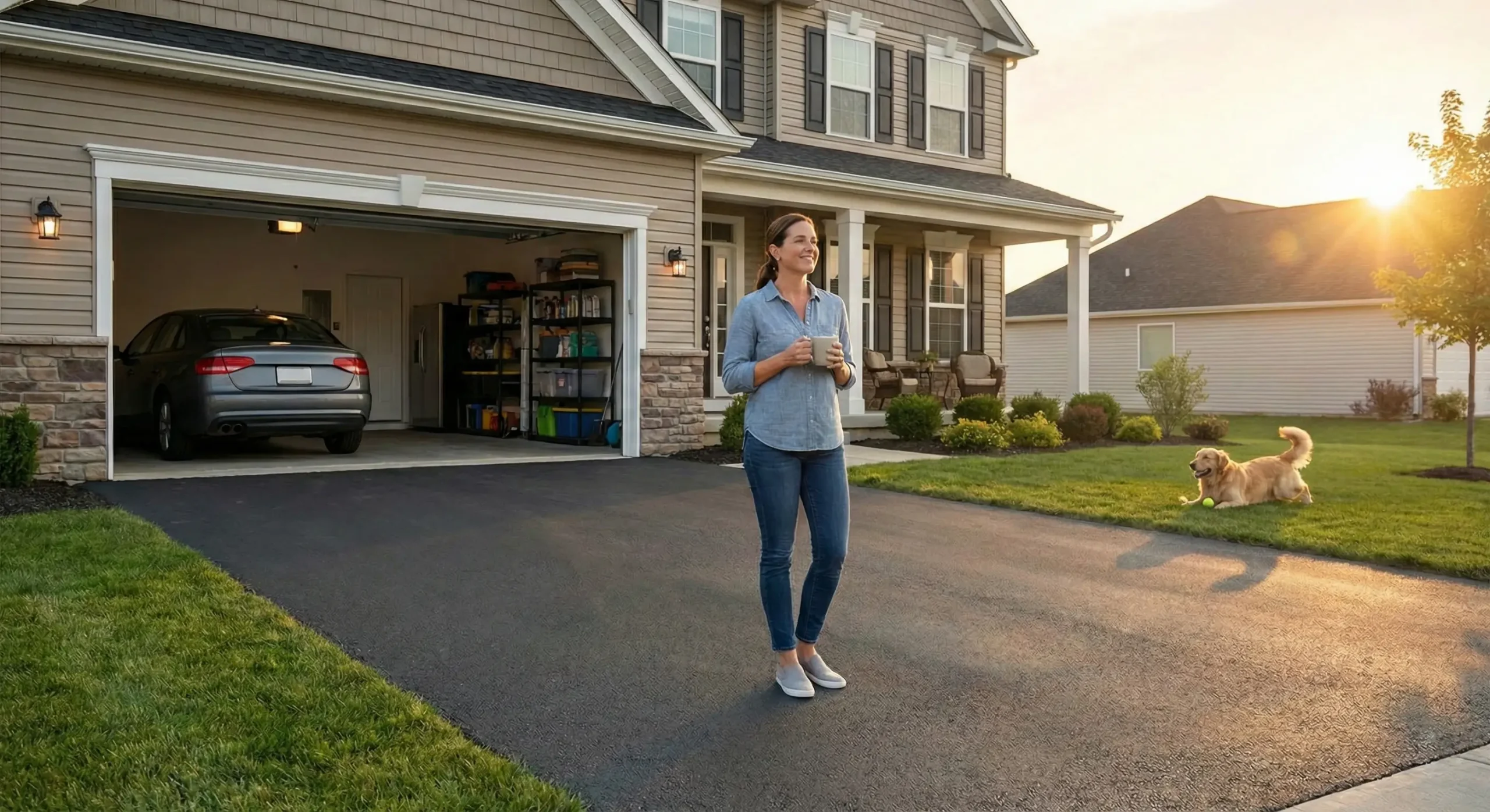 Clean driveway and garage after American AF dumpster rental