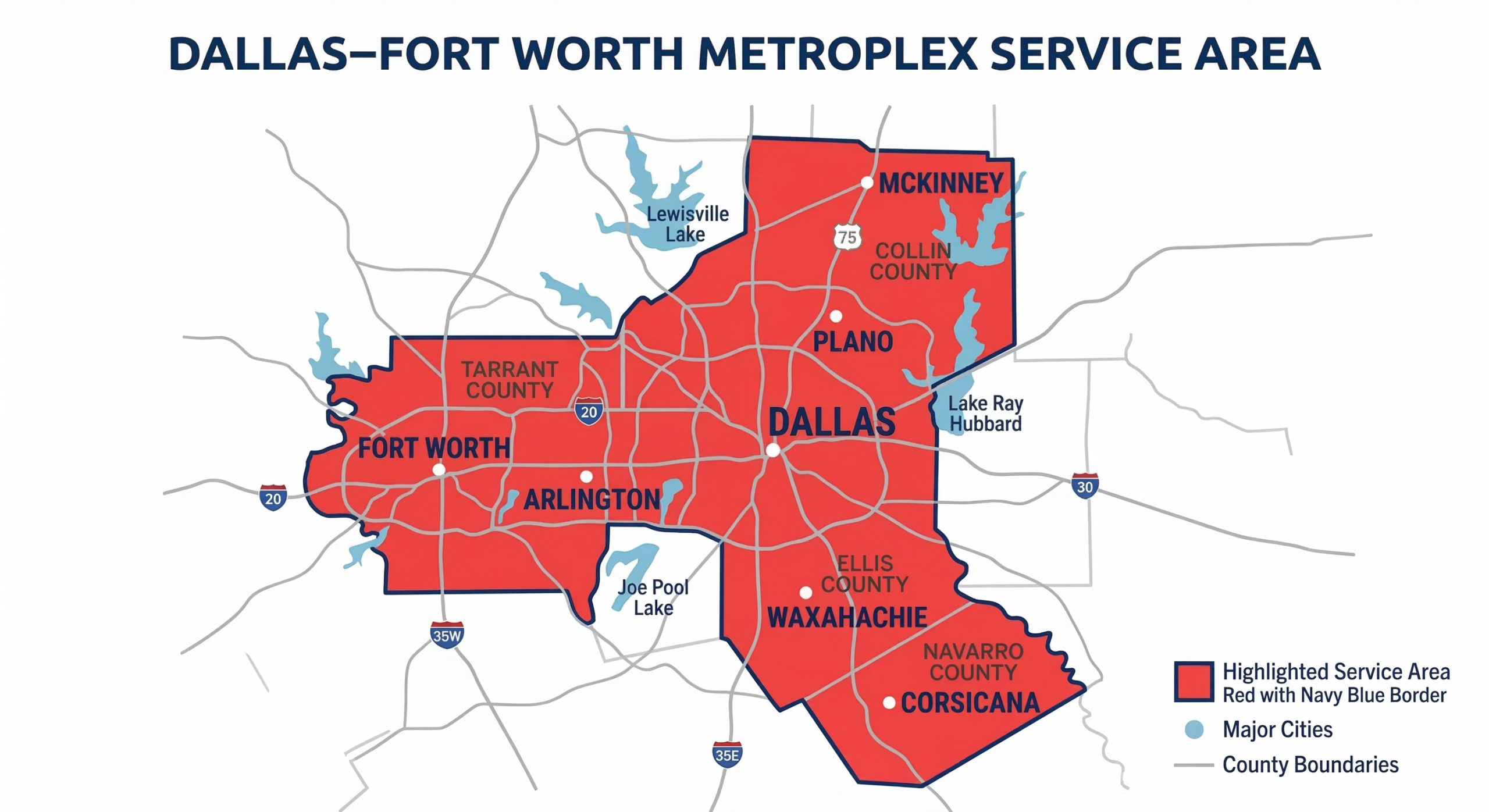 Dallas-Fort Worth Metroplex service area map