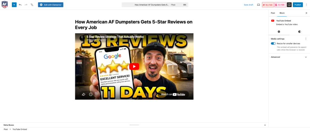 American AF Dumpsters 5-star reviews strategy - Josh showing how to get Google reviews on every dumpster rental job